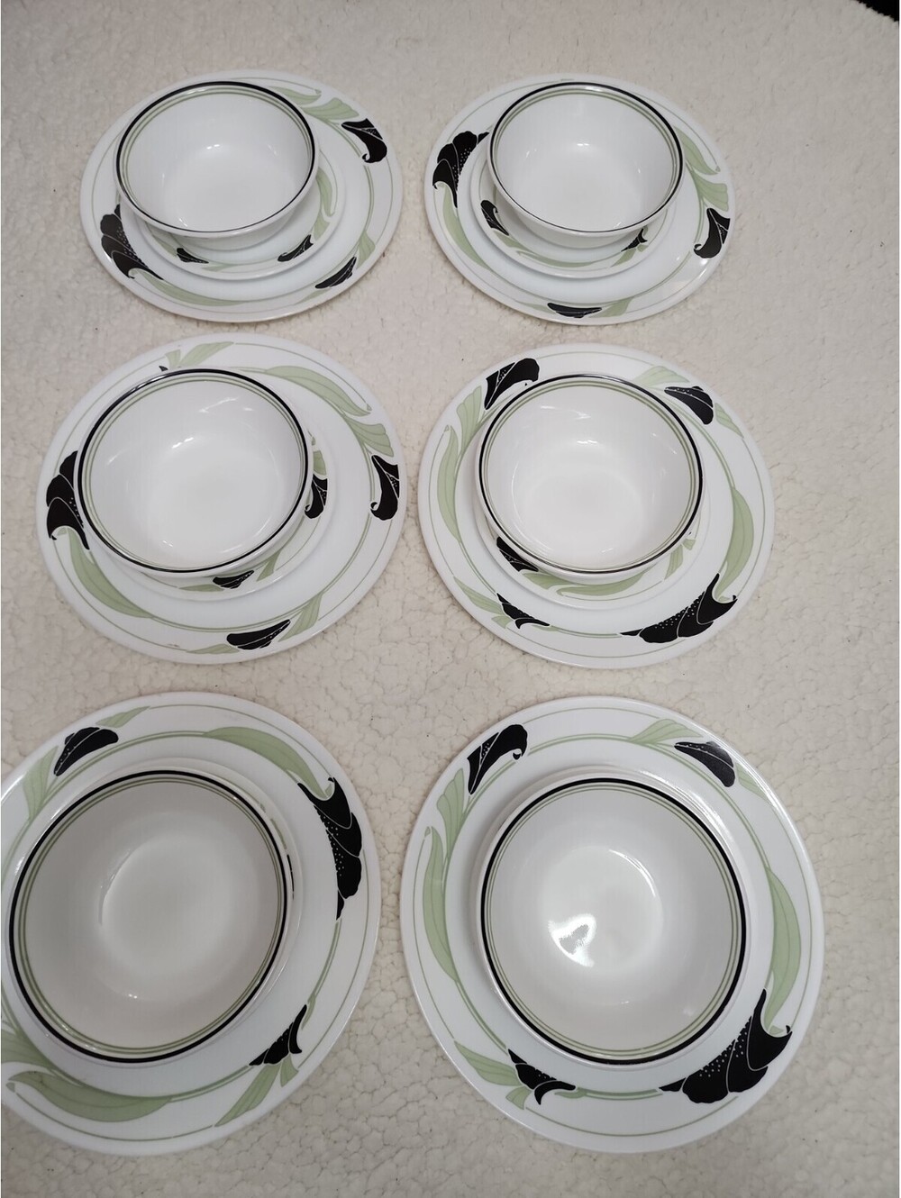 18 pcs Corelle Black Orchid 6 Dinner Plates 6 Cereal Bowls 6 Side Plates Salad
